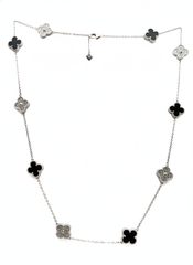 Collar Flores Inspirado Van C Piedra Onix y Micro Circonias Plata .925 con Rodio