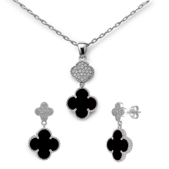 Juego Flor Chica Inspirado Van C Piedras Naturales con Micro Circonias Plata .925 con Rodio