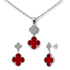 Juego Flor Chica Inspirado Van C Piedras Naturales con Micro Circonias Plata .925 con Rodio