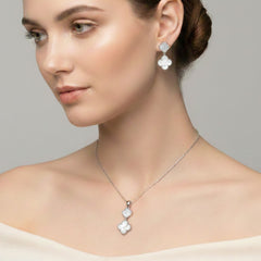 Juego Flor Chica Inspirado Van C Piedras Naturales con Micro Circonias Plata .925 con Rodio