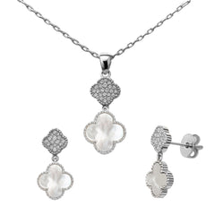 Juego Flor Chica Inspirado Van C Piedras Naturales con Micro Circonias Plata .925 con Rodio