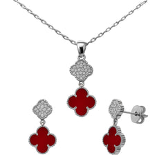 Juego Flor Chica Inspirado Van C Piedras Naturales con Micro Circonias Plata .925 con Rodio