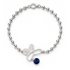 Pulsera Mariposa Calada con Swarovski Azul y cadena con Bolitas Plata .925