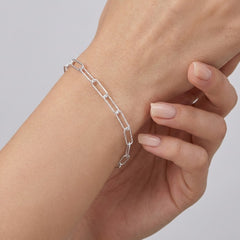 Pulsera Paper Clip Dimantada con Eslabon de 1 cm Plata .925