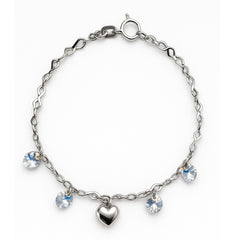 Pulsera Corazones con Swarovski y Dije de corazón Bombeado Plata .925