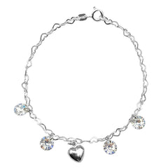 Pulsera Corazones con Swarovski y Dije de Corazón Bombeado Plata .925