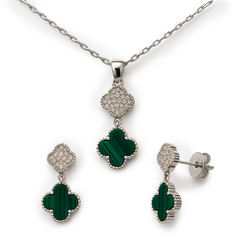 Juego Flor Chica Inspirado Van C Piedras Naturales con Micro Circonias Plata .925 con Rodio