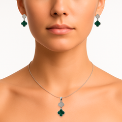 Juego Flor Chica Inspirado Van C Piedras Naturales con Micro Circonias Plata .925 con Rodio