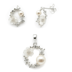 Juego Flor Perla Natural con Circonias Plata .925