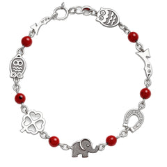Pulsera con Dijes de la Suerte con Ojo Turco Rojo Plata .925