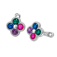 Arete Huggies Flor Multi Circonias Plata .925