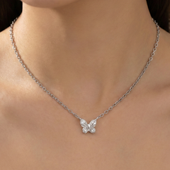 Collar Mariposa con Circonias y Cadena Eslabones Plata .925 con Baño de Rodio