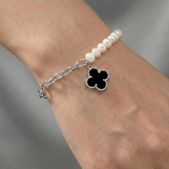Pulsera Flor Inspirada Van C con Piedras Naturales Plata .925 con Rodio