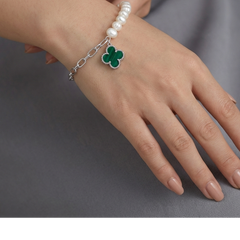 Pulsera Flor Inspirada Van C con Piedras Naturales Plata .925 con Rodio