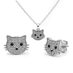Juego Gato con Micro Circonias Plata .925 con Rodio