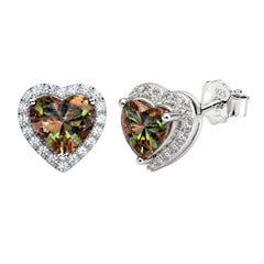 Aretes Piedras SemiPreciosas Corazones de Zulanita con Circonias ,Plata .925 con Rodio