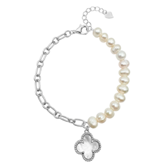 Pulsera Flor Inspirada Van C con Piedras Naturales Plata .925 con Rodio