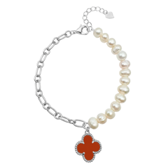 Pulsera Flor Inspirada Van C con Piedras Naturales Plata .925 con Rodio