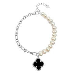 Pulsera Flor Inspirada Van C con Piedras Naturales Plata .925 con Rodio