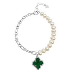 Pulsera Flor Inspirada Van C con Piedras Naturales Plata .925 con Rodio