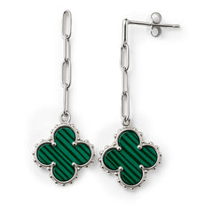 Arete Flor Largo Inspirado Van C con Cadena Paper Clip Plata .925 con Rodio