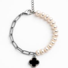 Pulsera Flor Chica Inspirada Van C con Piedras Naturales Plata .925 con Rodio
