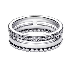 Anillo Inspirado Pan Doble Banda y Micro Circonias Plata .925