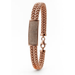 Pulsera con Placa y Micro Circonias con Cadena Espuma con Baño de Oro Rosa PLata .925