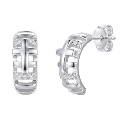 Arracada Cruz Lisa con Micro Circonias Plata .925