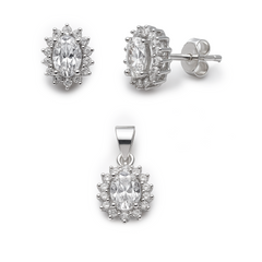 Juego Circonias en Forma de Flor con Micro Circonias Plata .925 con Rodio