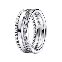 Anillo Inspirado Pan Doble Banda y Micro Circonias Plata .925