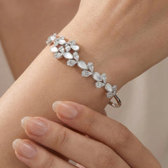 Brazalete Hojas con Piedras Naturales y Circonias Plata .925 con Rodio