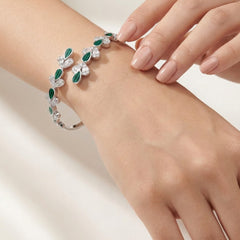 Brazalete Hojas con Piedras Naturales y Circonias Plata .925 con Rodio