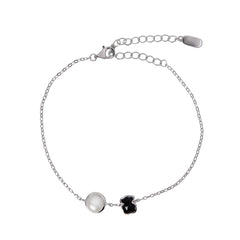 Pulsera Osos 1:1 Onix y Madre Perla Plata .925 con Baño de Rodio