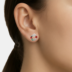 Broquel Catarina y Flores Esmaltadas con Circonias Plata .925 con Rodio