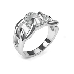 Anillo Eslabones Grandes con Micro Circonias Plata .925 con Baño de Rodio