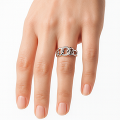 Anillo Eslabones Grandes con Micro Circonias Plata .925 con Rodio