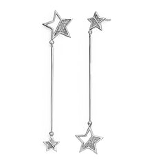 Arete Largo Estrella con Circonias Plata .925 con Rodio