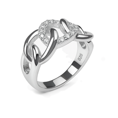 Anillo Eslabones Grandes con Micro Circonias Plata .925 con Rodio