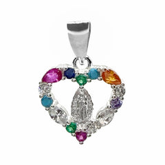 Dije Corazón con Virgen de Guadalupe y Circonias de 1.5cm Plata .925