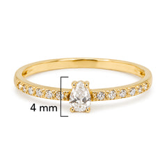 Anillo Circonia en Forma de Gota y Micro Circonias Oro 10K