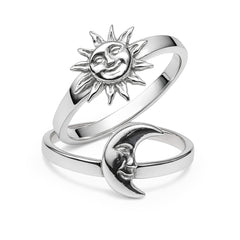 Anillo Oxidado Duo Sol y Luna Plata .925