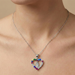 Dije Corazón con Virgen de Guadalupe y Circonias de 1.5cm Plata .925