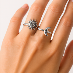 Anillo Oxidado Duo Sol y Luna Plata .925