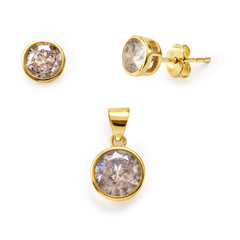 Juego Circonia Biselada Plata .925 con Baño de Oro