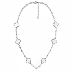 Collar Flores Inspirado Van C Piedras Naturales con Cadena Plaper Clip Plata .925 con Rodio