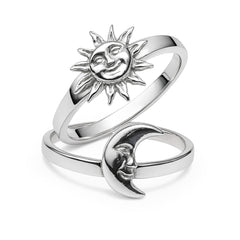 Anillo Oxidado Duo Sol y Luna Plata .925