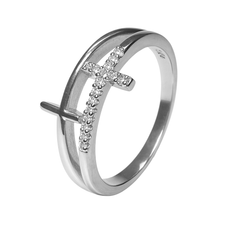 Anillo Doble Cruz Lisa y Micro Circonias Plata .925 con Rodio