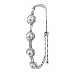 Pulsera Perla Natural Grande con Micro Circonias Plata .925 con Rodio