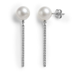 Arete Largo con Micro Circonias y Perla Natural Grande Plata .925